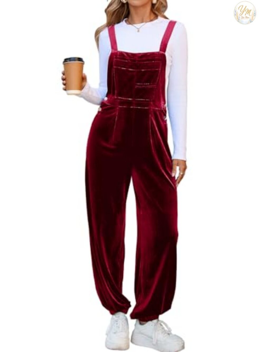Velvet Bib Overalls Jumpsuit Loose Fit Adjustable Straps Sleeveless Fall Casual